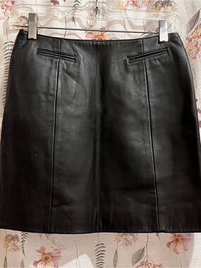 Esprit Brown Faux Leather Mini Skirt with Front Seam and Welt Pockets